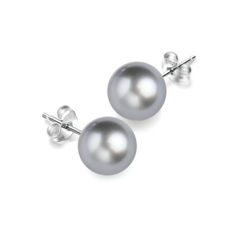 Round Silver Gray Tahitian Pearl Stud Earrings